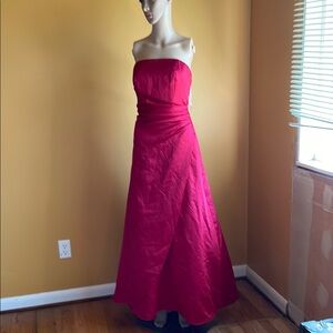 David's Bridal Red Strapless Ruched Gown